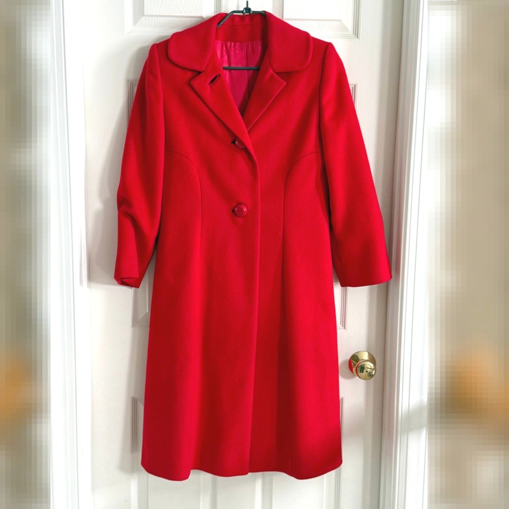 Vintage Youthcraft Custom-Ette Red Wool Blend Overcoat Peter Pan Collar Coat